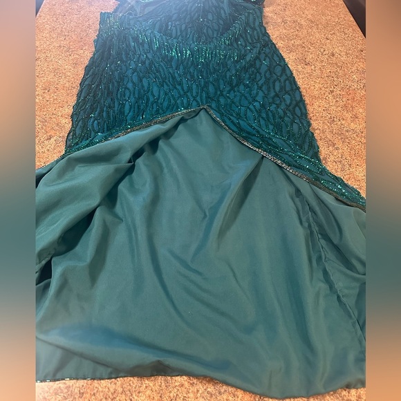 Laurence Kazar Vintage Dress Size XL Emerald Green Sequin Silk Spaghetti Straps - Picture 9 of 15
